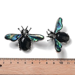チベット風合金昆虫ブローチ  天然のモスアゲートと天然のパウア貝を使用  アンティークシルバー  36x56.5x13mm&nbsp;JEWB-A021-03AS-09