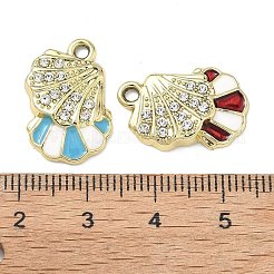 合金ラインストーンペンダント  エナメル  貝殻の形のチャーム  ゴールドカラー  20x14x3.5mm  穴：1.8mm&nbsp;FIND-C087-11G