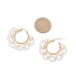 Natural Cultured Freshwater Pearl Flower Hoop Earrings&nbsp;EJEW-TA00731