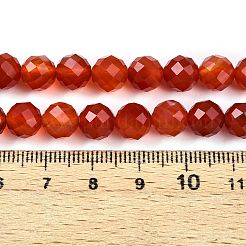 染め加工天然石瑪瑙ビーズ連売り  ラウンド  多面カット  レッドオレンジ  7.5~8x8mm  穴：1mm  約45個/連  13.58~13.78''（34.5~35センチメートル）&nbsp;G-T141-16A-01