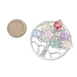 合金のチベット風チャーム  生活のチャームの木  ガラスの星型ビーズ付き  アンティークシルバー  60x56x6.5mm  穴：3mm&nbsp;PALLOY-JF03137