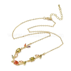 Brass Pave Cubic Zirconia Rose Flower Link Cable Chain Necklaces for Women&nbsp;NJEW-C121-05B-05G