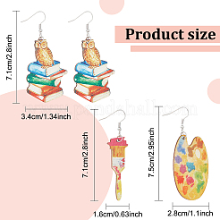 2 Pair 2 Style Book & Brush & Palette Single Face Printed Wood Dangle Earrings&nbsp;EJEW-AN0002-74