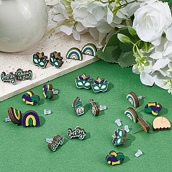 60Pcs 6 Styles Saint Patrick's Day Wood Stud Earrings&nbsp;EJEW-SC0001-42