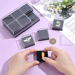 透明なプラスチック製のルースダイヤモンド収納ボックス  正方形  ブラック  4.3x4.3x2.2cm&nbsp;CON-WH0083-018A
