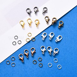 合金カニカンと鉄オープン丸カン  アンティークブロンズ & ガンメタル & ゴールデン & レッドコッパー & シルバー & プラチナ  12x6mm  穴：1.2mm  132個/箱  5x0.7mm  840個/箱&nbsp;FIND-YW0001-09