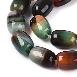天然石瑪瑙ビーズ連売り  染め  バレル  ダークシーグリーン  13~15x9.5~11mm  穴：1mm  約28個/連  14.96~15.35インチ（38~39cm）&nbsp;G-N356-02B-10