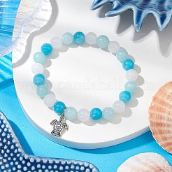 Natural Mashan Jade & White Jade Beaded Stretch Bracelets&nbsp;BJEW-JB11151
