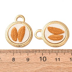 304ステンレススチールと布刺繍のペンダント  葉のチャームが付いたフラットラウンド  イオンプレーティング（ip）  長持ちメッキ  18KGP本金メッキ  24x19.5x3mm  穴：3x4mm&nbsp;FB-CBAFBAF-08G-01