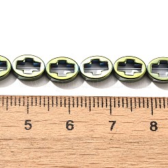 電気めっき合成非磁性ヘマタイト ビーズ 連売り  クロスとオーバル  メッキグリーン  8x6x2.5mm  穴：0.6mm  約49個/連  15.35''（39センチメートル）&nbsp;G-L613-Z01-01H
