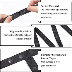 ポリエステル縫製スナップボタンテープ  プラスチックボタンファスナーの交換  ベビーランジェリー股間縫製用  ダンスドレス  ブラック  18x4mm  約10ヤード（9.14m）/セット&nbsp;DIY-OC0004-15