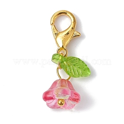 6 個の花と葉のアクリルペンダント装飾  合金製カニカン付き  ゴールドカラー  24mm&nbsp;HJEW-JM01364-01