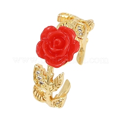 花の樹脂カフリング  真鍮パーツ  カドミウムフリー＆鉛フリー  18KGP本金メッキ  9.5mm&nbsp;RJEW-P155-01A-G