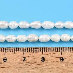 天然養殖淡水パールビーズ連売り  ライス  乳白色  5~8x3.5~4mm  穴：0.5mm  約58~61個/連  13.98~14.17''（35.5~36センチメートル）&nbsp;PEAR-N012-03R