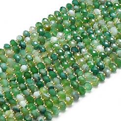 天然バンデットアゲートビーズ連売り  染め＆加熱  多面カット  ロンデル  シードビーズで  ライムグリーン  8.5~10x5.5~6.5mm  穴：1mm  約43~45個/連  15.35''（39センチメートル）&nbsp;G-P573-A14-01
