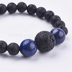 天然石ストレッチブレスレット  天然溶岩石ビーズ付き  ラウンド  2インチ（52mm）&nbsp;BJEW-JB03159