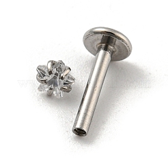 304ステンレススチール製ねじ付きフラットバックイヤリング  キュービックジルコニア軟骨イヤリング  透明  11x4mm  星：3x3mm&nbsp;EJEW-NH0001-01A-02