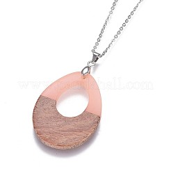 Teardrop Resin & Wood Pendant Necklaces&nbsp;NJEW-JN02325-M