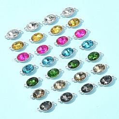 28色合金ガラスリンク/コネクター7個  多面カット  オーバル  プラチナ  ミックスカラー  22x12x6mm  穴：1.5mm  4個/カラー&nbsp;GLAA-FS0001-93