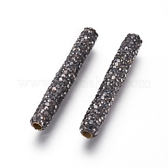 真鍮製のラインストーンビーズ  チューブ  ジェット  35x5mm  穴：2mm&nbsp;RB-G166-01