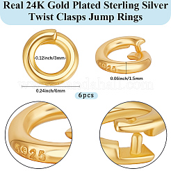 スターリングシルバーのロックジャンプリング6個925個  オープンラウンド  スタンプ925個付き  24KGP本金メッキ  6x1.4mm  内径：3.5mm&nbsp;STER-BBC0008-69A-G