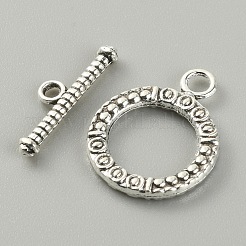 チベット風合金マンテル  テクスチャリング  アンティークシルバー  ラウンド：21x16x2mm  内径：11mm  t-バー：20x5.5x2.5mm  穴：1.6mm  2個/セット&nbsp;FIND-CJC0017-21C-AS