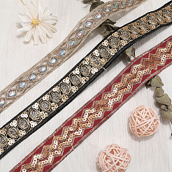 ポリエステル刺繍スパンコールリボン  洋服アクセサリー  淡い茶色  7/8インチ（22.5mm）&nbsp;OCOR-WH20003-38A