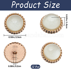 ABSプラスチックシャンクボタン12個  ライトゴールドトーン合金のパーツと  1穴  半円  ベージュ  25x16mm  穴：2mm&nbsp;BUTT-GF0003-47B