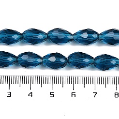 透明ガラスビーズ連売り  多面カット  ティアドロップ  プルシアンブルー  15x10mm  穴：1.6mm  約46~48個/連  27.95インチ（71cm）&nbsp;X-EGLA-N013-T10mm-D25