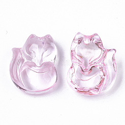 透明スプレー塗装ガラスペンダント  キツネ  パールピンク  18x14x7mm  穴：1mm&nbsp;GLAA-N035-09A-F03