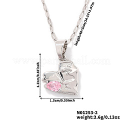 Luxury Brass Pave Pink Cubic Zirconia Heart Pendant Necklaces for Women&nbsp;LL3490-2