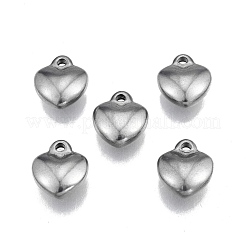 変色しない304ステンレススチールチャーム  ハート  ステンレス鋼色  12x10x4.5mm  穴：1.5mm&nbsp;STAS-N099-26