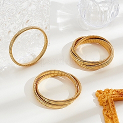 3個 3スタイル ステンレススチールバングル  弾性力  18KGP本金メッキ  内径：59~60mm  1個/スタイル&nbsp;BJEW-PH0004-54
