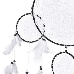 Handmade Round Cotton Woven Net/Web with Feather Wall Hanging Decoration&nbsp;HJEW-G015-06B