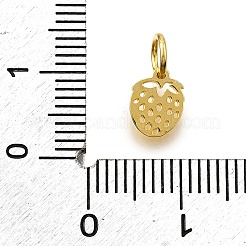 スターリングシルバーの中空イチゴチャーム925個  丸カン付き  ゴールドカラー  8x6x0.8mm  穴：3.5mm&nbsp;STER-D306-02G