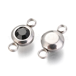 304ステンレススチールラインストーンリンクコネクター  フラットラウンド  ステンレス鋼色  ジェット  12x6.5x4mm  穴：2mm&nbsp;X-STAS-P237-17P-03