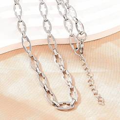 304ステンレススチールクロスリンクチェーンブレスレット＆ネックレスジュエリーセット  カニカン付き  ステンレス鋼色  560mm&nbsp;SJEW-L199-07P