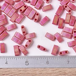 MIYUKIハーフティラビーズ  日本製シードビーズ  2の穴  （htl408fr）マットな不透明な赤のab  5x2.3x1.9mm  穴：0.8mm  約2500個/100g&nbsp;SEED-J020-HTL408FR