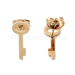 PVD真空メッキ304ステンレススチールスタッドピアス（女性用）  ゴールドカラー  キー  14x6x1mm&nbsp;EJEW-A048-40A-G