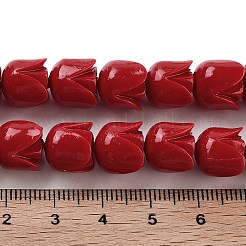 合成珊瑚の花のバラのビーズ連売り  染め  レッド  10x10mm  穴：1.2mm  約35個/連  13.98''（35.5センチメートル）&nbsp;CORA-U001-01B-03