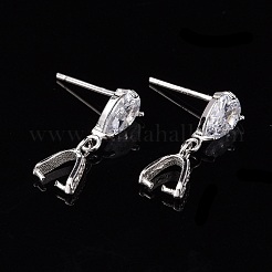 Anti-Tarnish Rhodium Plated 925 Sterling Silver Dangle Stud Earing Settings&nbsp;X-STER-K038-008P