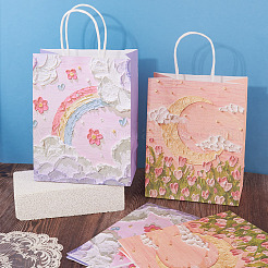 2色の花柄プリント紙ギフトバッグ6個  ハンドル付き  長方形  ミックスカラー  21x11x27cm  3個/カラー&nbsp;ABAG-TAD0001-02