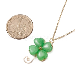 Dyed Natural Malaysia Jade Shamrock Pendant Shamrock Necklaces&nbsp;NJEW-JN05102-02