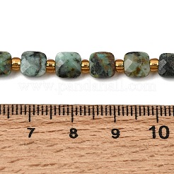 天然アフリカンターコイズ（ジャスパー）ビーズ連売り  多面カット正方形  シードビーズで  6x6x3.5~4mm  穴：0.8mm  約48個/連  14.96''（38センチメートル）&nbsp;GG-CBA96AE-A06-6x6mm