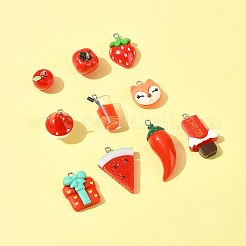 10個 10スタイル 不透明樹脂模造野菜ペンダント  プラチナトーンの鉄ループ付き  混合図形  ミックスカラー  14.5~39x13~23x5.5~17mm  穴：1.6~2mm  1個/スタイル&nbsp;CRES-FS0001-28