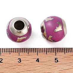 プラチナメッキ合金エナメル欧州ビーズ  大穴ビーズ  イルカ模様の丸型  オールドローズ  14x13.5mm  穴：5.4mm&nbsp;FIND-E046-02P