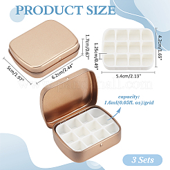 長方形の鉄製ブリキ缶と12グリッドのプラスチック製空の水彩絵の具入れ  ライトゴールド  5x6.2x1.7cm&nbsp;CON-PH0003-12