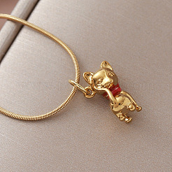 Vintage 304 Stainless Steel Enamel Red Cat Shape Pendant Necklaces for Women&nbsp;BK4574