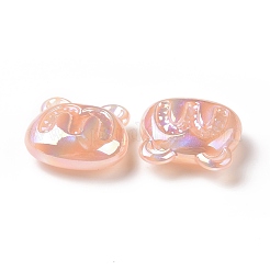 不透明なアクリルビーズ  ABカラーメッキ  文字 m 模様を持つクマ  ライトサーモン  32x32.5x13mm  穴：3mm&nbsp;LS-OACR-A010-07B