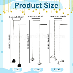 3Pairs 3 Styles Brass Rhinestone Heart & Star Ear Thread&nbsp;EJEW-HY0001-14